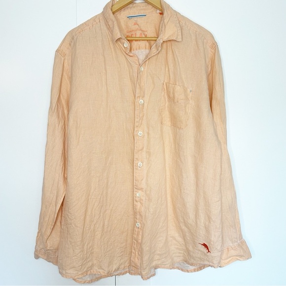 Tommy Bahama 100% Linen Relax Fit Button Shirt XL orange long sleeve resort trip - Picture 2 of 9